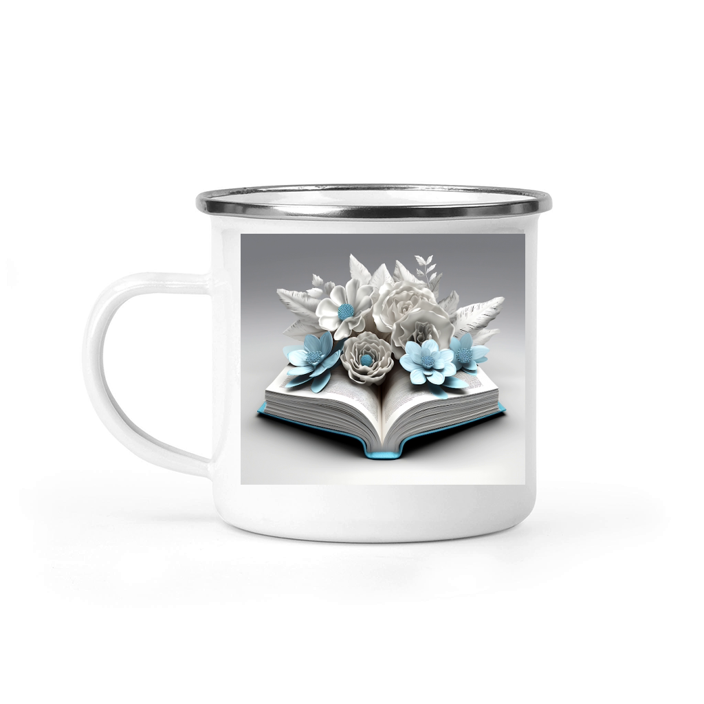 3D Open book with flowers on top tumbler Camping Mug