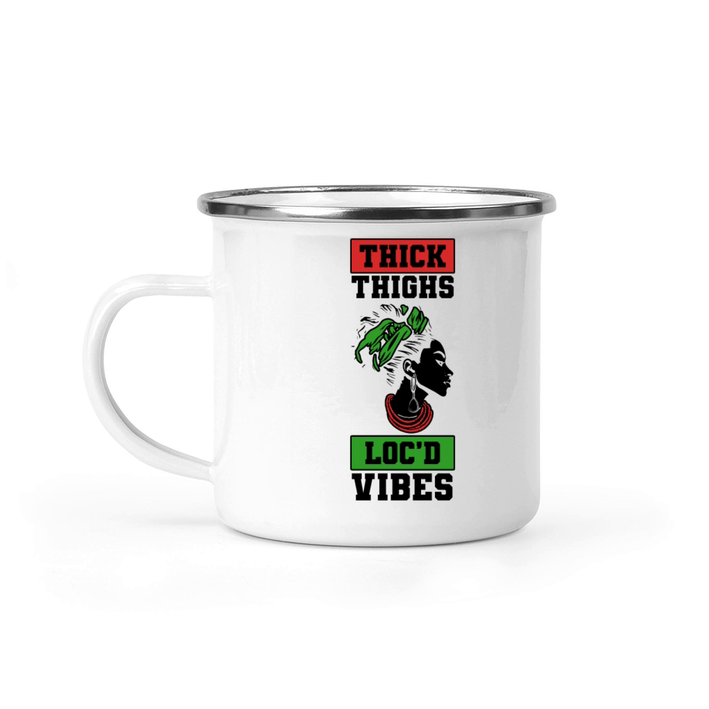 Thick Thighs Locd Vibes Afro Hair Black American Camping Mug