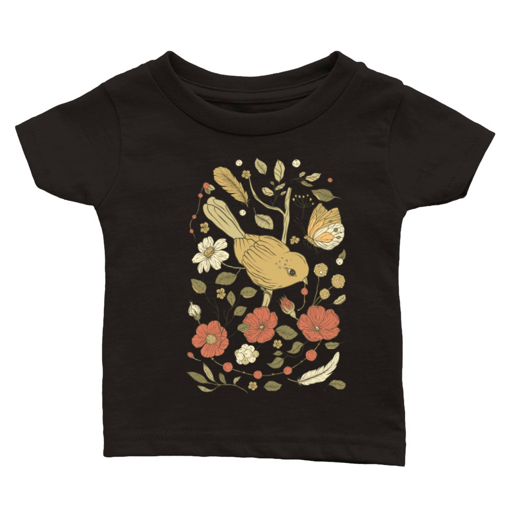 Beige Brown Bird Vintage T-Shirt Classic Baby Crewneck T-shirt