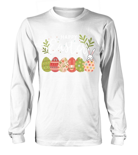 Happy Easter Spring Flowers Bunny Rabbit Egg Hunt Long sleeved Unisex