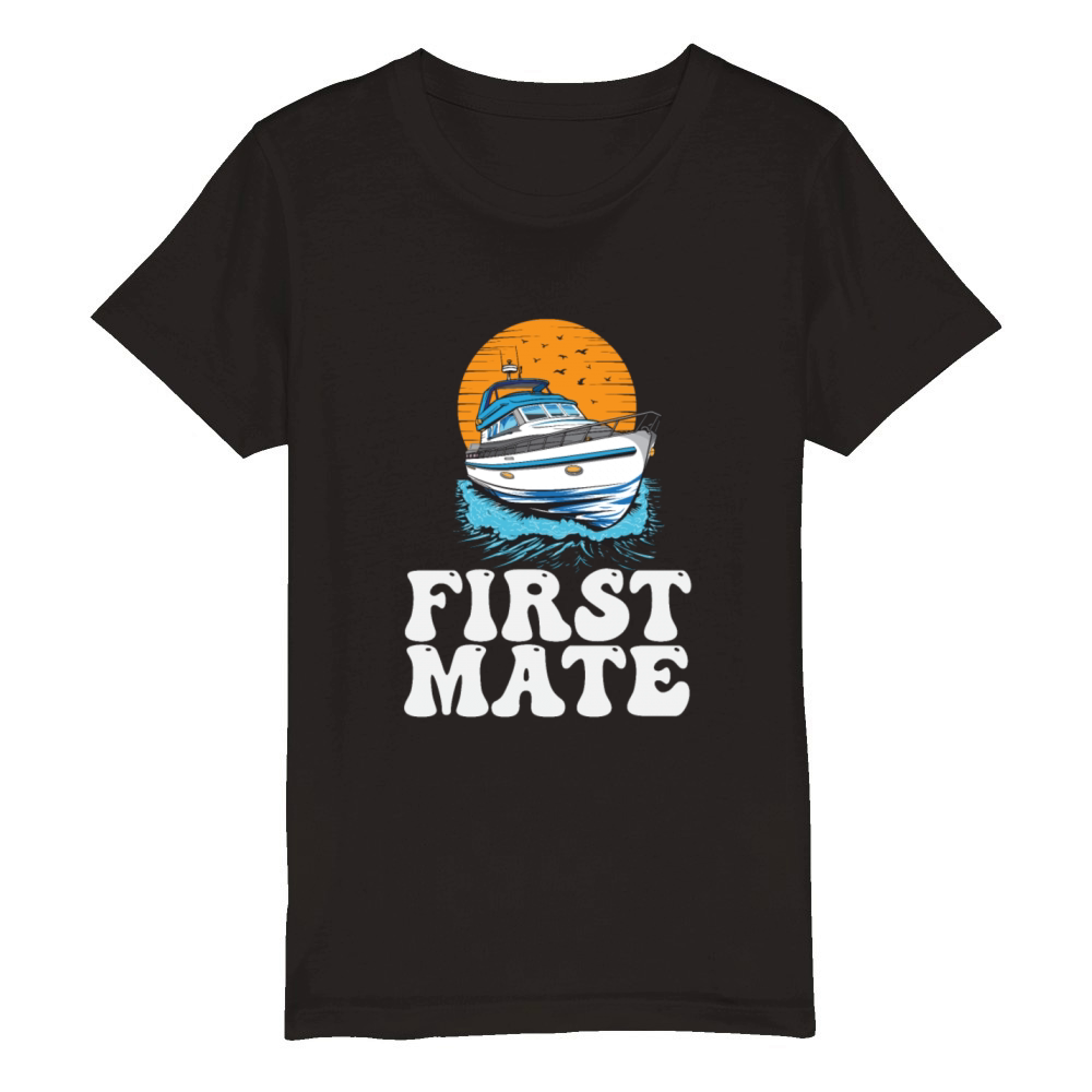 First Mate Motorboating Squad Lake Life Pontoon Organic Kids Crewneck T-shirt