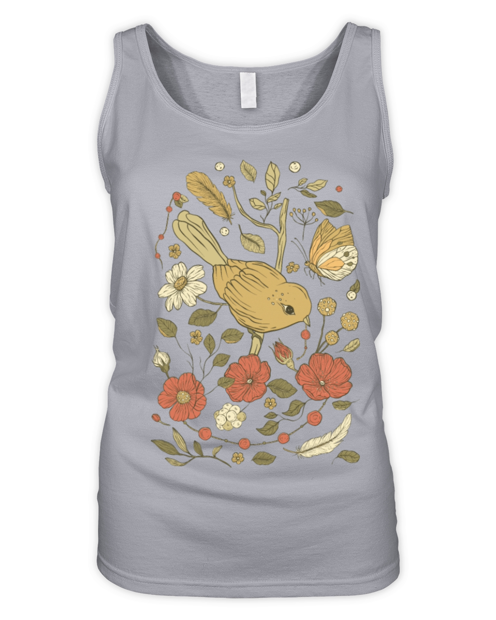 Beige Brown Bird Vintage T-Shirt Organic Women's Tank Top