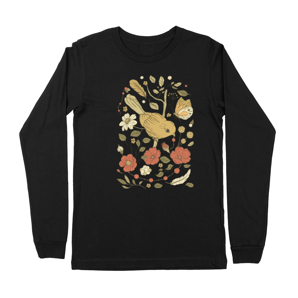 Beige Brown Bird Vintage T-Shirt Premium Long Sleeve