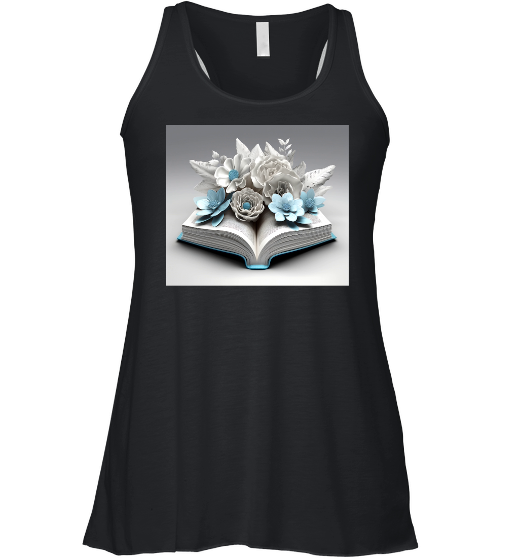 3D Open book with flowers on top tumbler Women's Flowy Tank Top