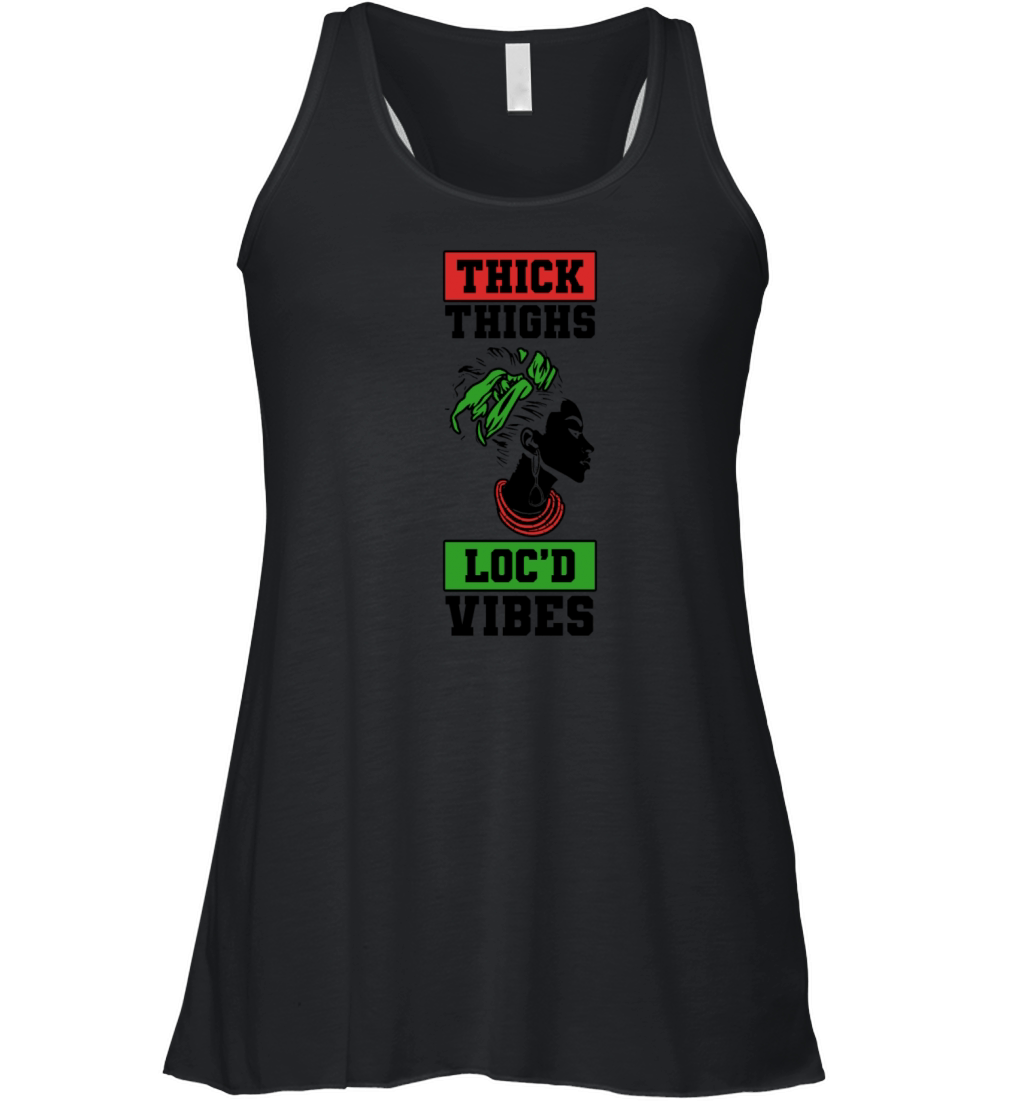 Thick Thighs Locd Vibes Afro Hair Black American Women's Flowy Tank Top