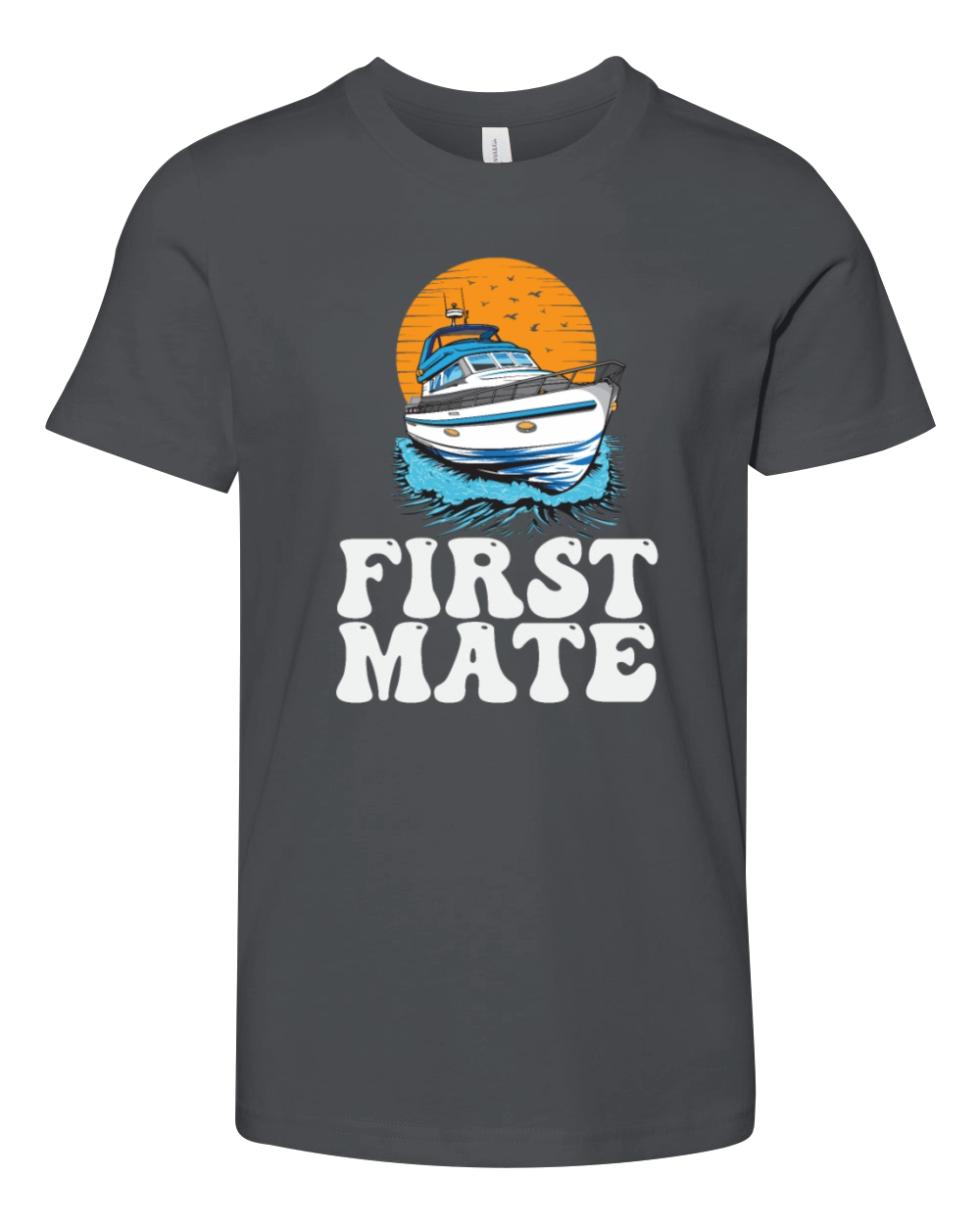 First Mate Motorboating Squad Lake Life Pontoon Youth Unisex Jersey Tee
