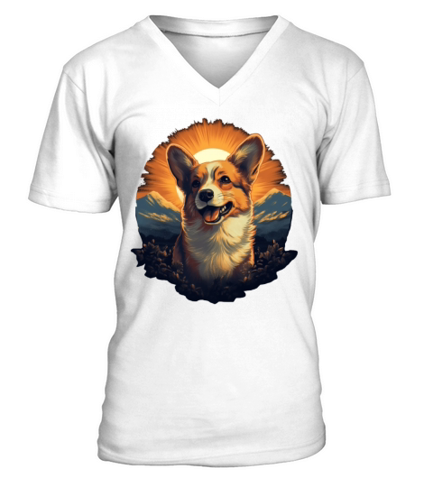 Cute Vintage Sunrise Corgi Dog V-Neck T-shirt