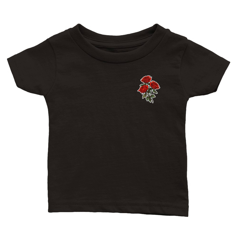 Cool Patch Red Roses Vintage Floral Flowers Lover Classic Baby Crewneck T-shirt