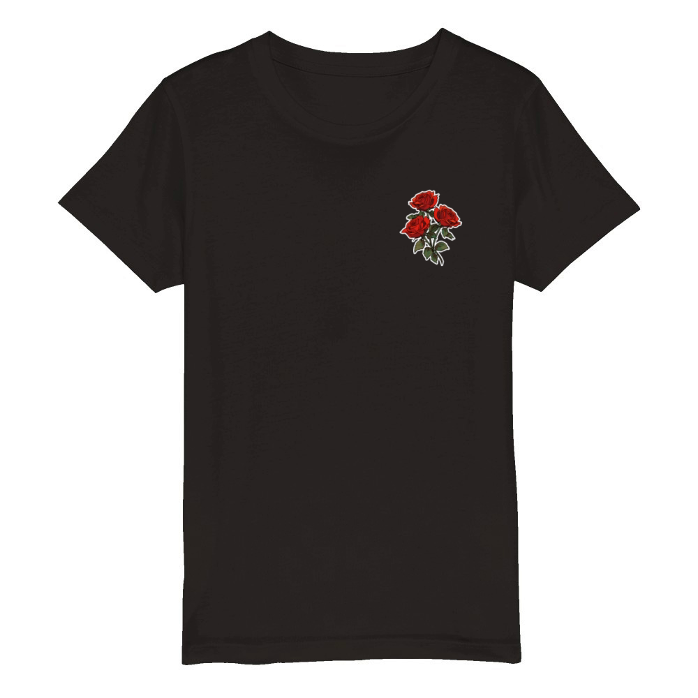 Cool Patch Red Roses Vintage Floral Flowers Lover Organic Kids Crewneck T-shirt