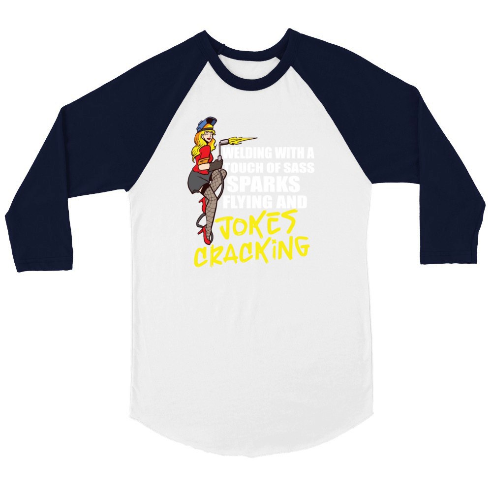 Female Welder Funny Welding Mechanic Forge Unisex ¾ sleeve Raglan T-shirt