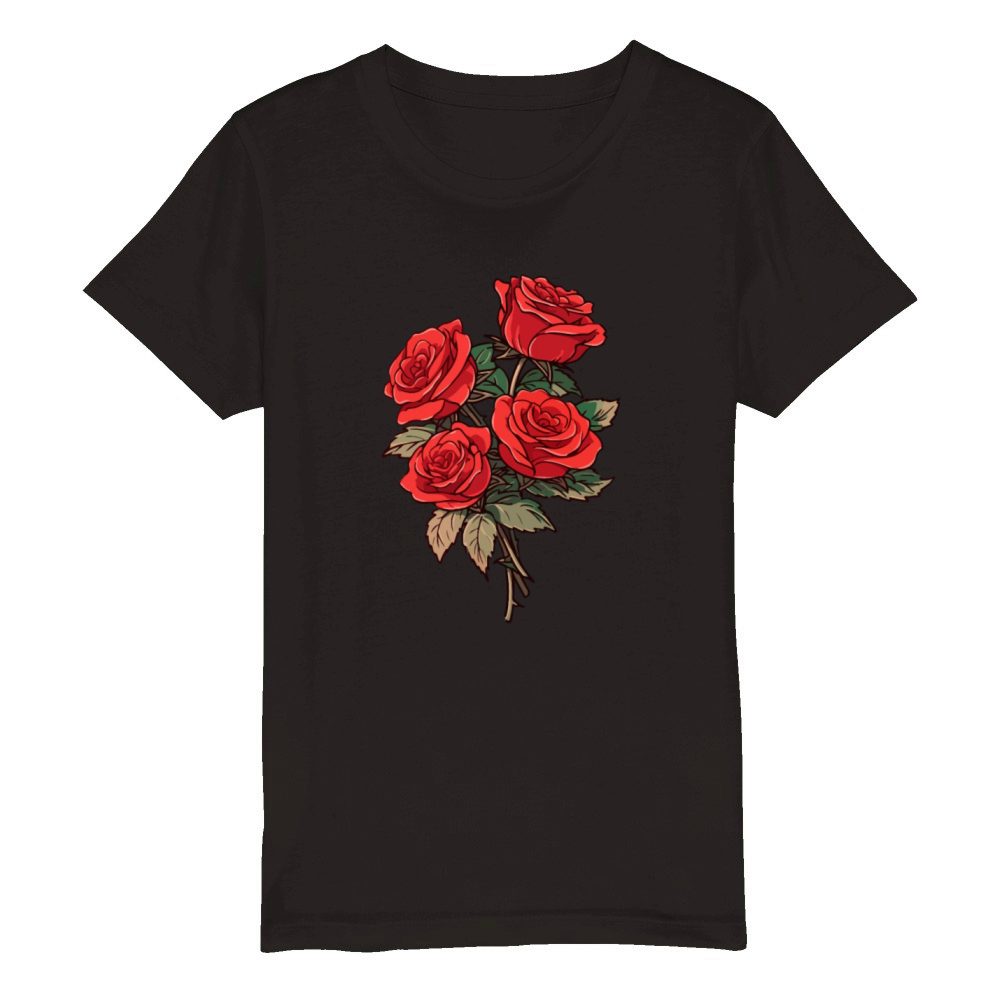 3 Red Flowers Humor Cool Vintage Roses Lover Pun Organic Kids Crewneck T-shirt