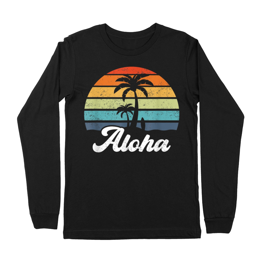 Aloha Hawaii Island Palm Beach Surfboard T-Shirt Premium Long Sleeve