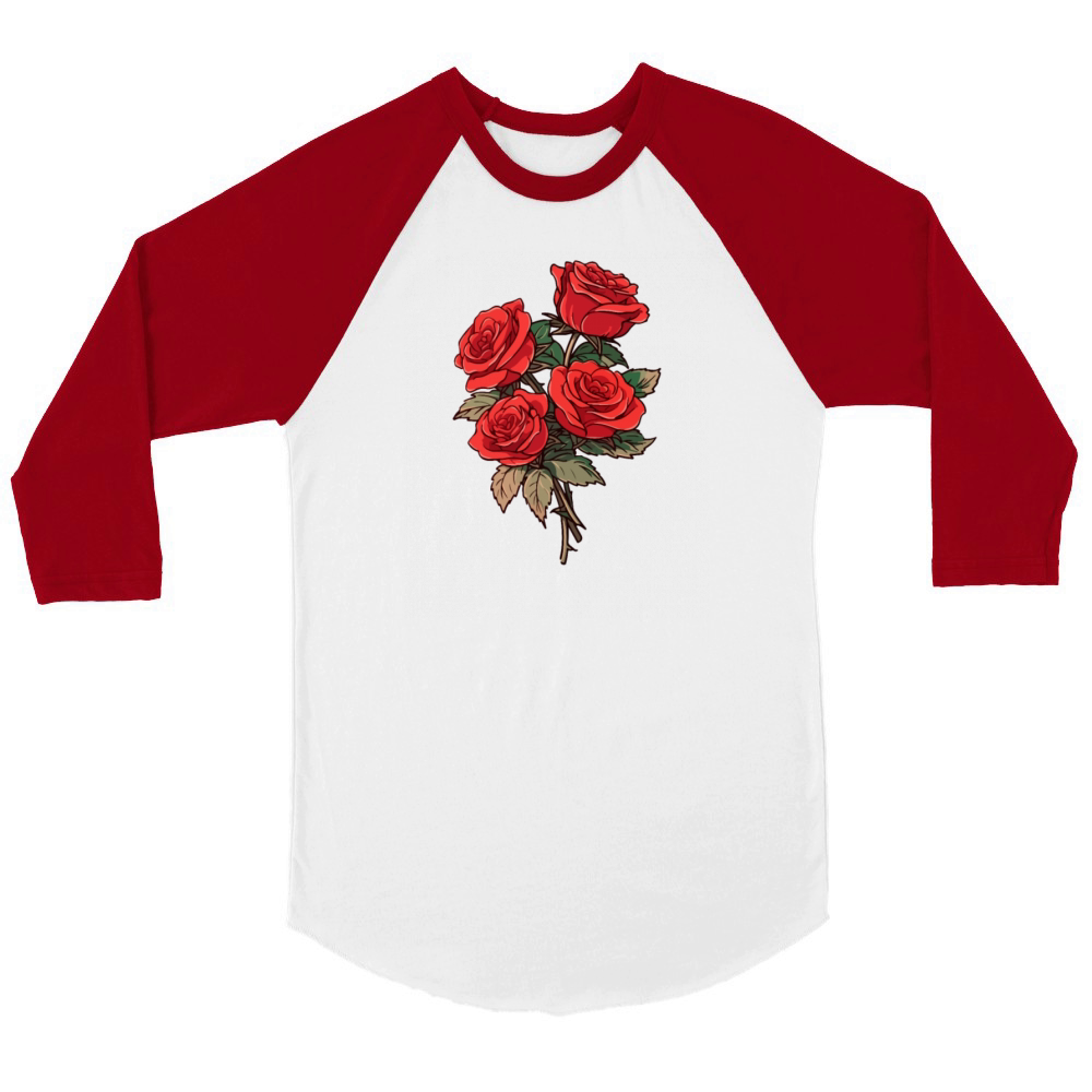3 Red Flowers Humor Cool Vintage Roses Lover Pun Unisex ¾ sleeve Raglan T-shirt