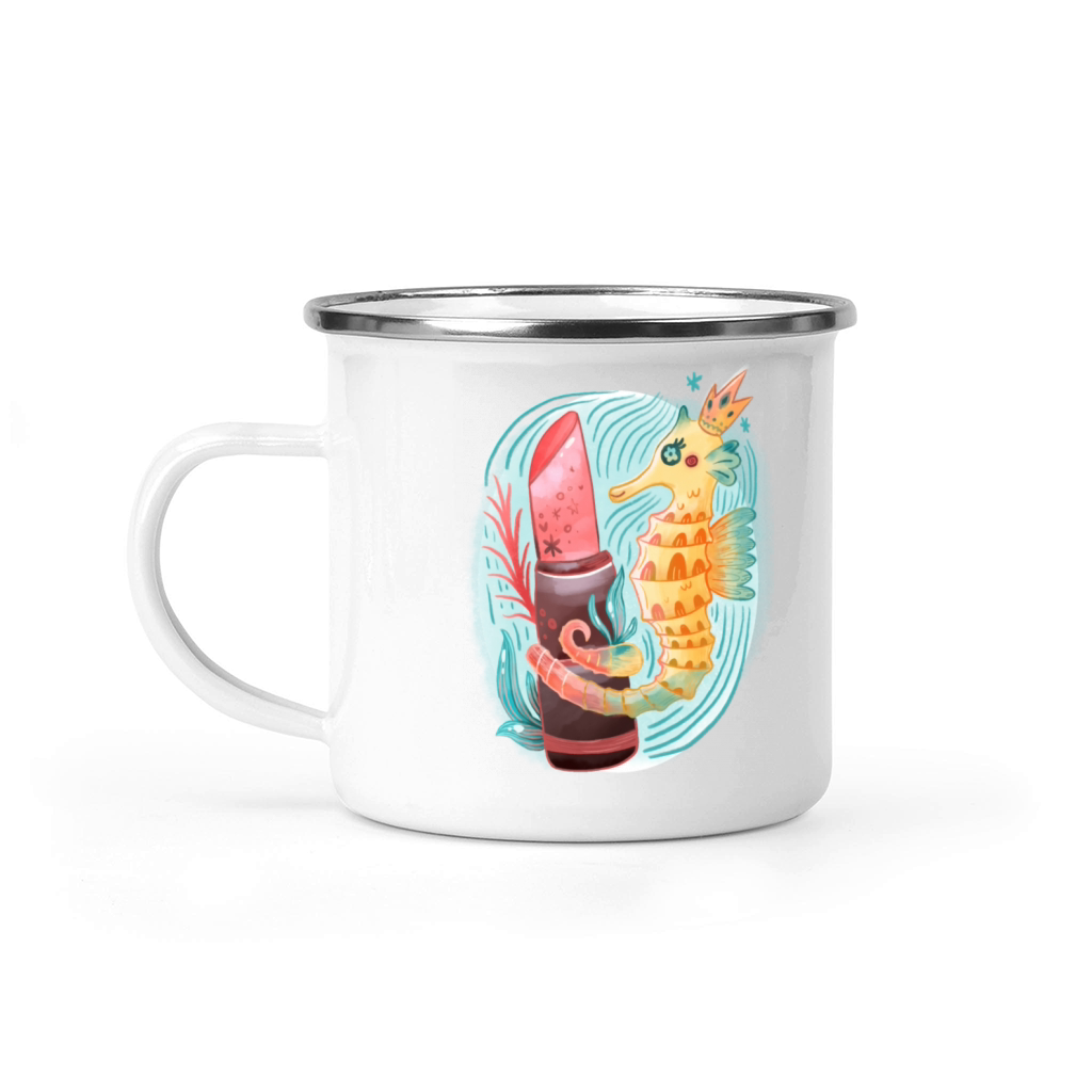 Seahorse King With Pink Lipstick Watercolor Camping Mug