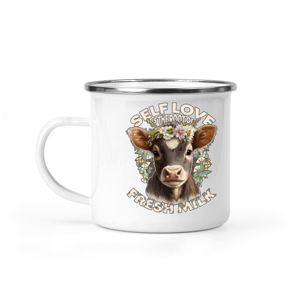 Self Love Funny Cow Humor Flower Crown Farm Animal Camping Mug
