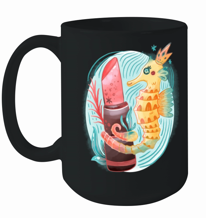 Seahorse King With Pink Lipstick Watercolor Ceramic Mug