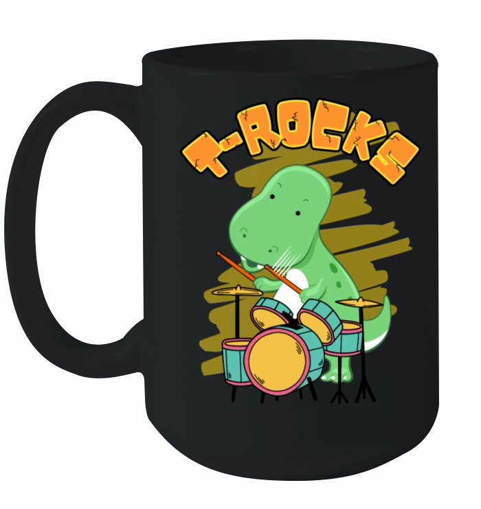 T Rocks T Rex Dinosaur Drummer Cute Cartoon Ceramic Mug
