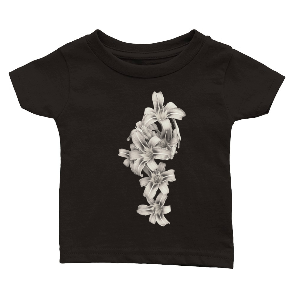 Vintage monochrome Lilly flowers garland Classic Baby Crewneck T-shirt