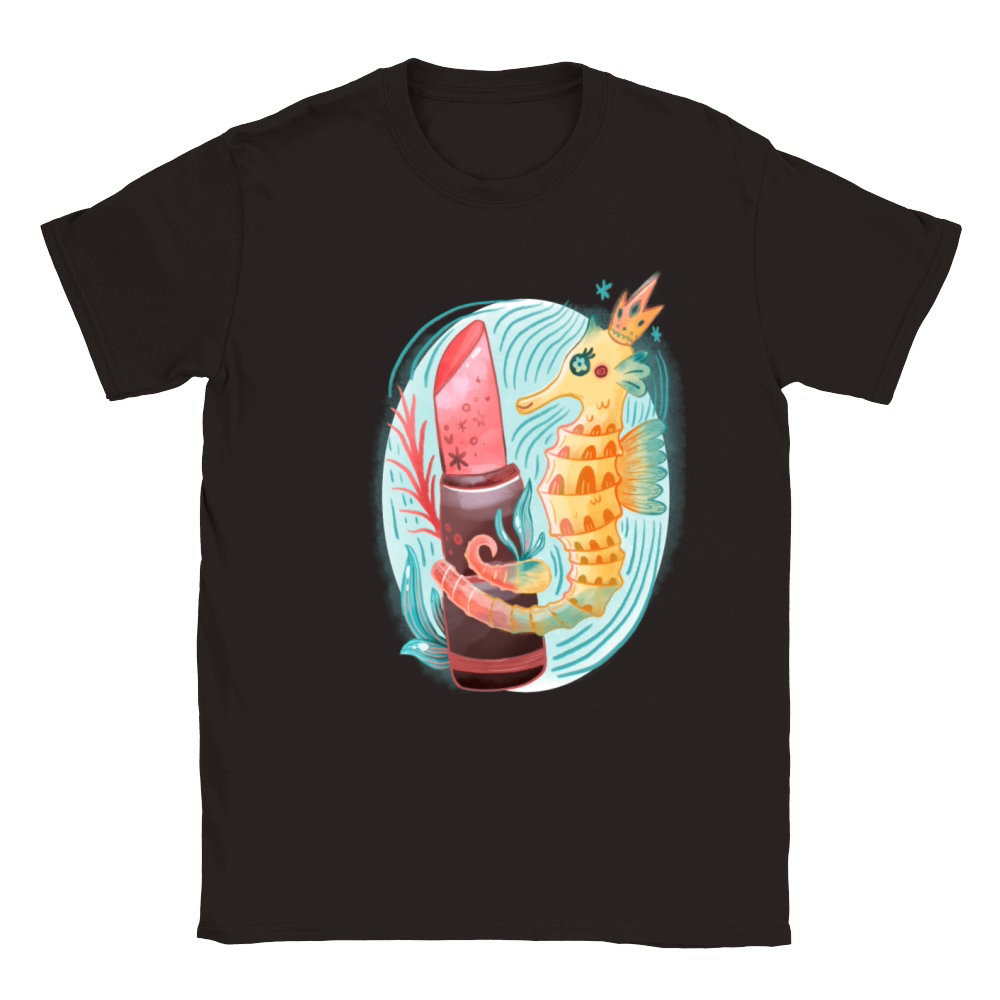Seahorse King With Pink Lipstick Watercolor Classic Kids Crewneck T-shirt