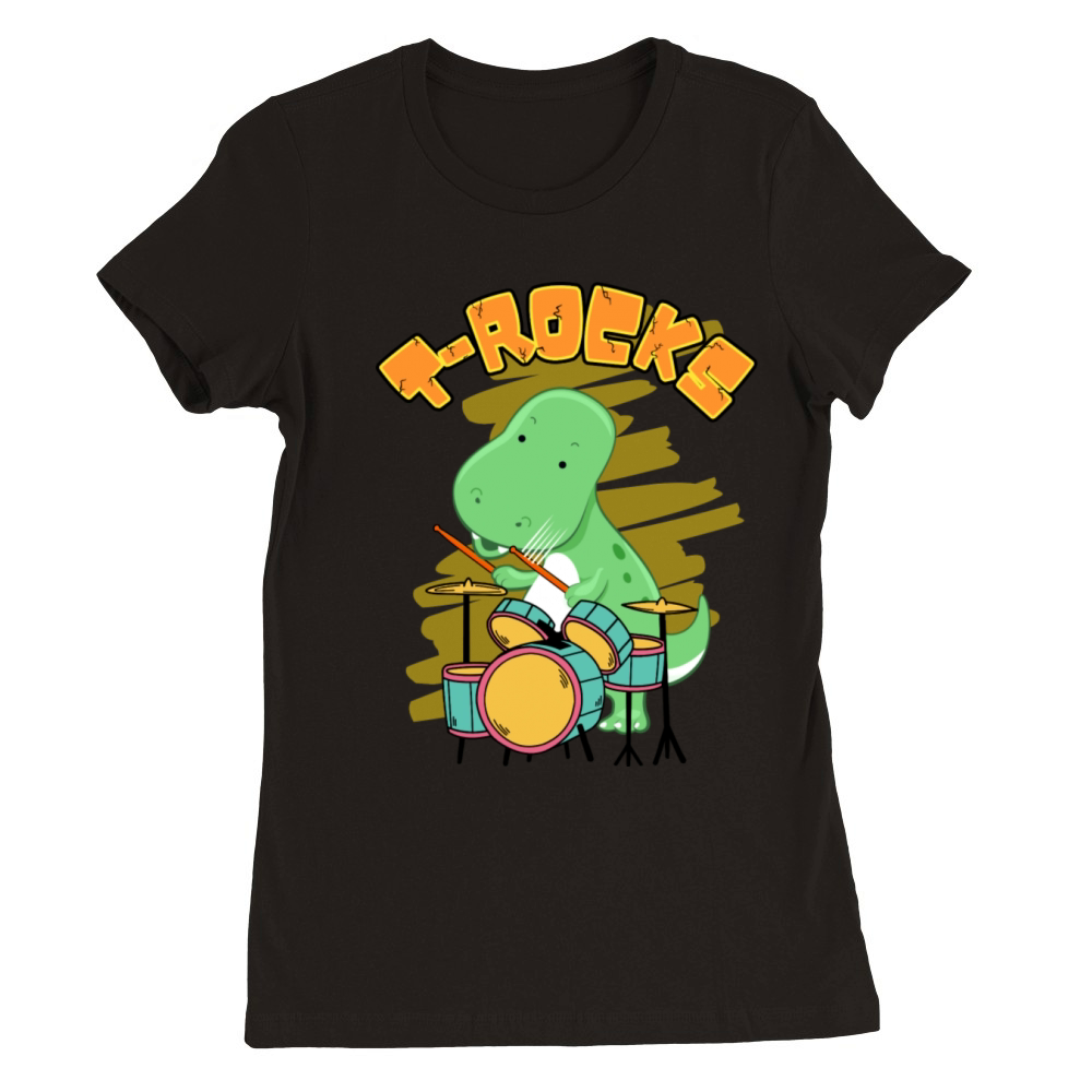 T Rocks T Rex Dinosaur Drummer Cute Cartoon Premium Womens Crewneck T-shirt