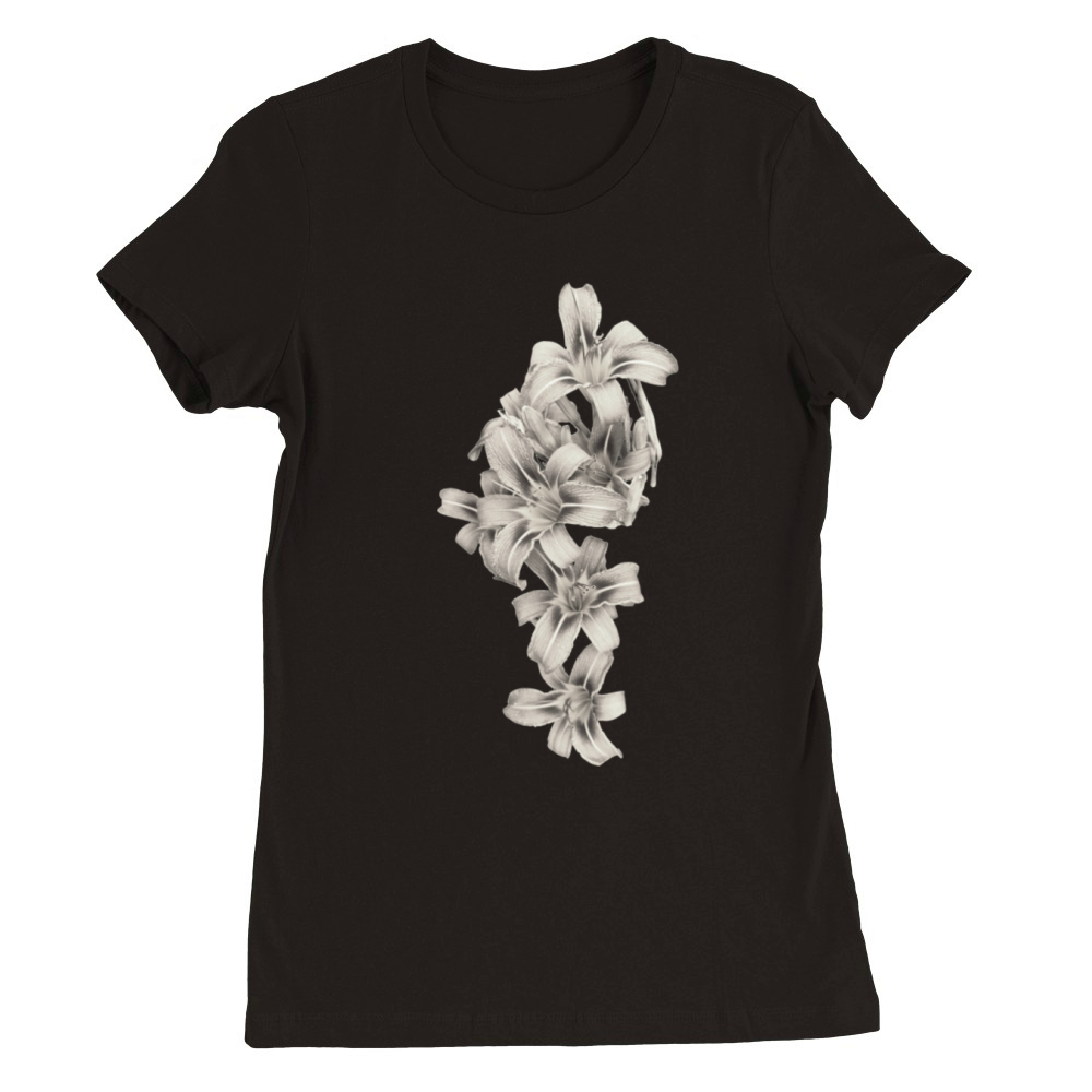 Vintage monochrome Lilly flowers garland Premium Womens Crewneck T-shirt
