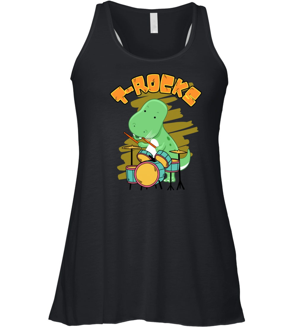 T Rocks T Rex Dinosaur Drummer Cute Cartoon Women's Flowy Tank Top