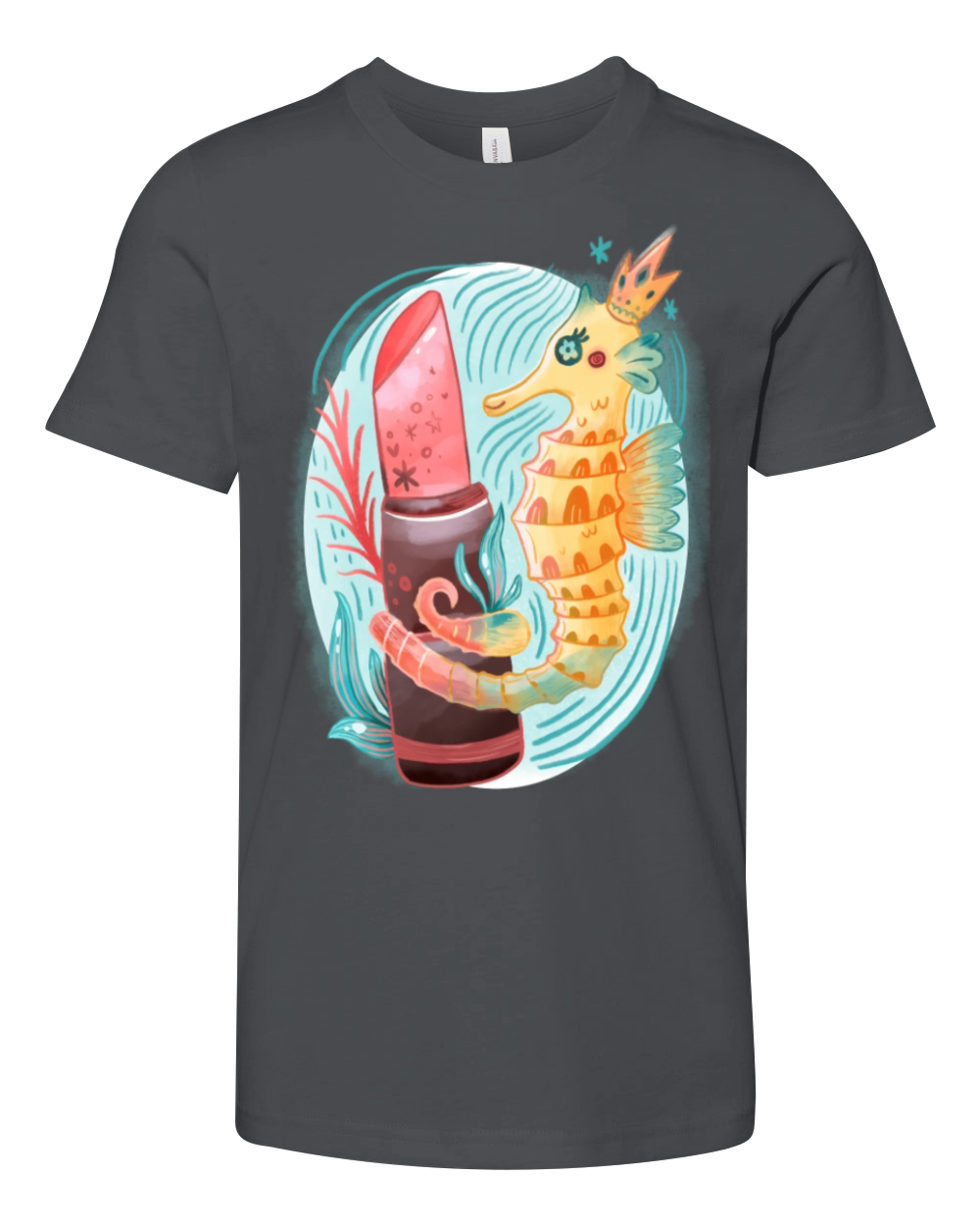 Seahorse King With Pink Lipstick Watercolor Youth Unisex Jersey Tee