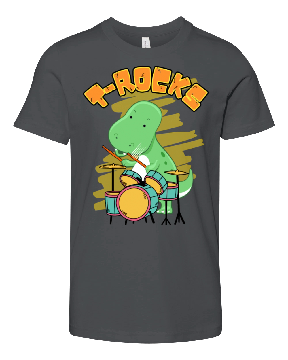 T Rocks T Rex Dinosaur Drummer Cute Cartoon Youth Unisex Jersey Tee