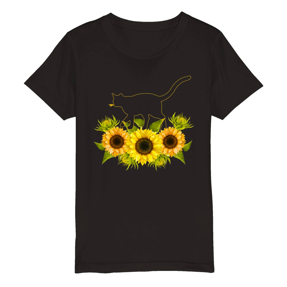 Sunflower Cat Organic Kids Crewneck T-shirt