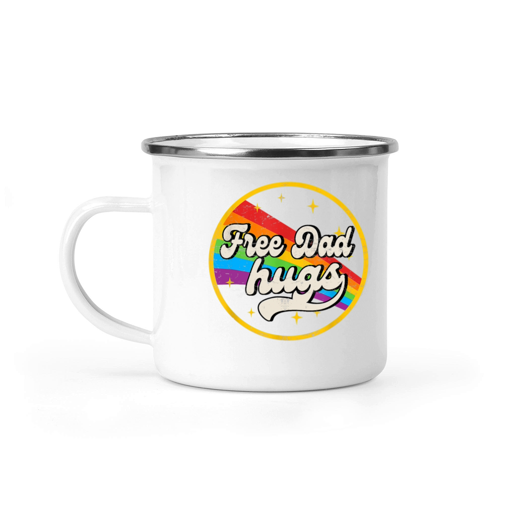 Free Dad Hugs LGBT Pride Ally Rainbow Flag Retro Camping Mug