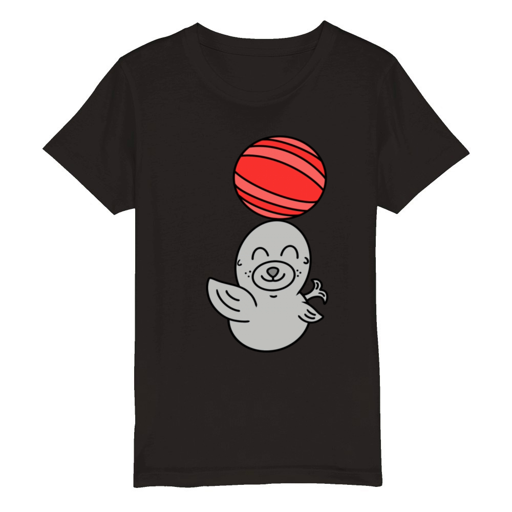 Cute Baby Sea Lion With Ball Organic Kids Crewneck T-shirt