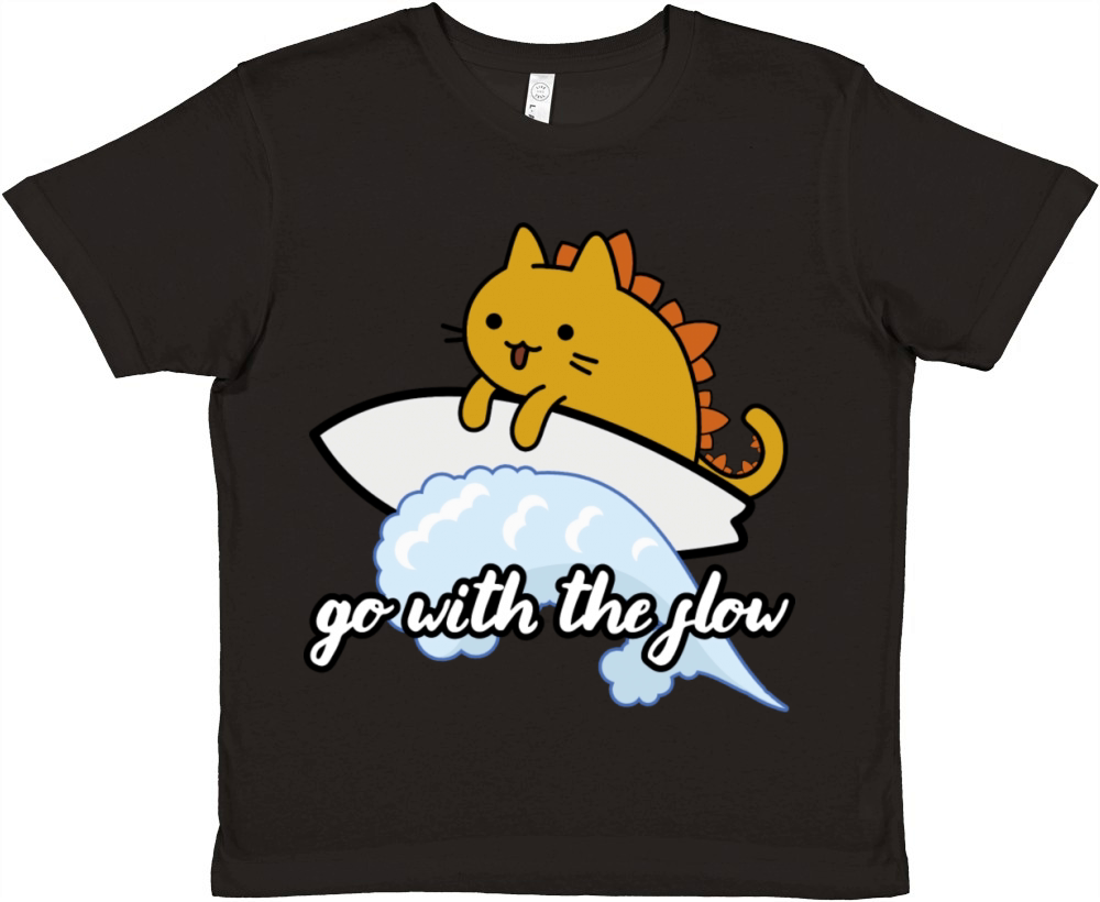 Catzilla Surfer Surf Lover Go With The Flow Premium Kids Crewneck T-shirt