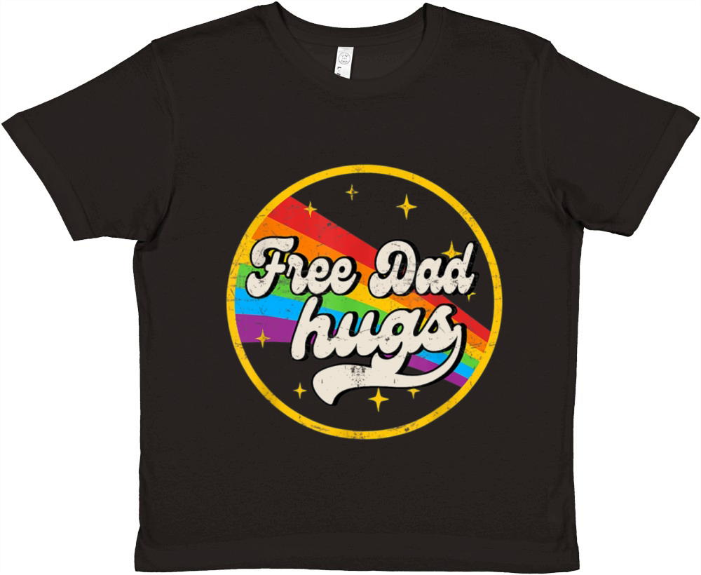 Free Dad Hugs LGBT Pride Ally Rainbow Flag Retro Premium Kids Crewneck T-shirt