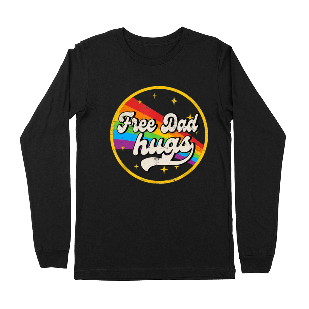 Free Dad Hugs LGBT Pride Ally Rainbow Flag Retro Premium Long Sleeve