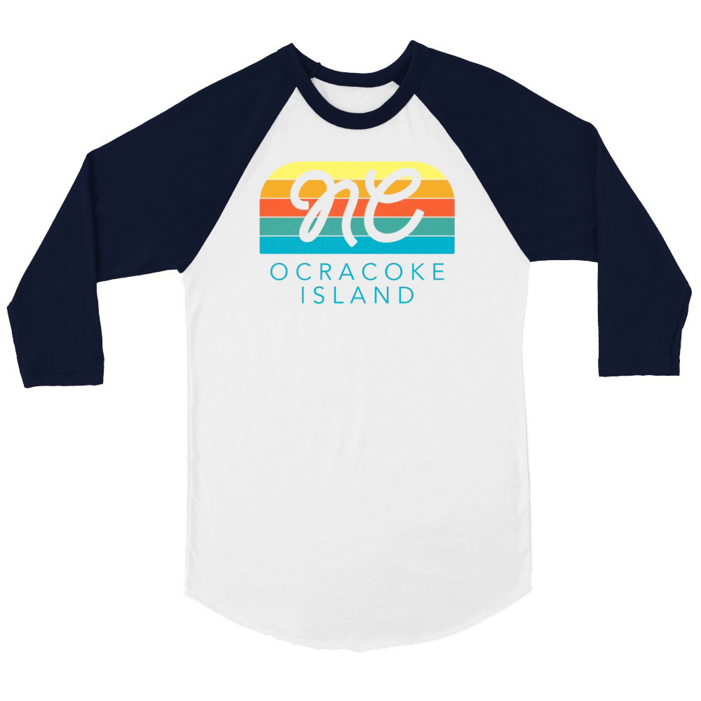 Ocracoke Island Sunrise Summer Vacation In Nc Unisex ¾ sleeve Raglan T-shirt