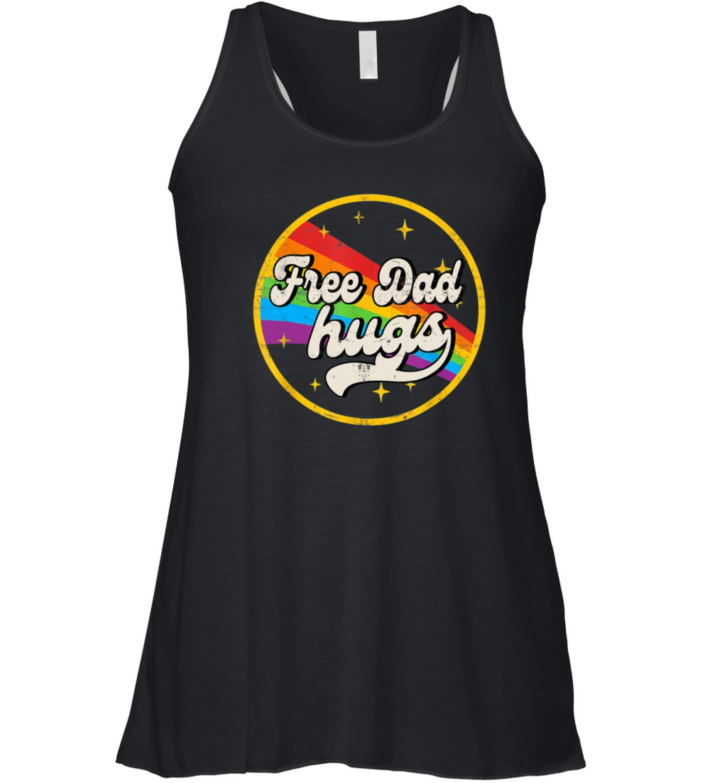 Free Dad Hugs LGBT Pride Ally Rainbow Flag Retro Women's Flowy Tank Top