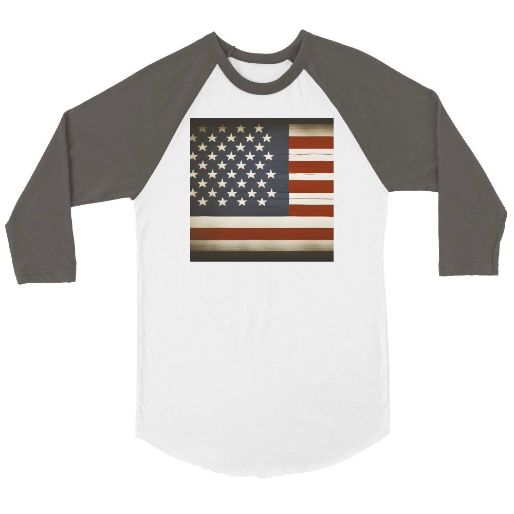 USA Distressed Flag Patriotic Unisex ¾ sleeve Raglan T-shirt