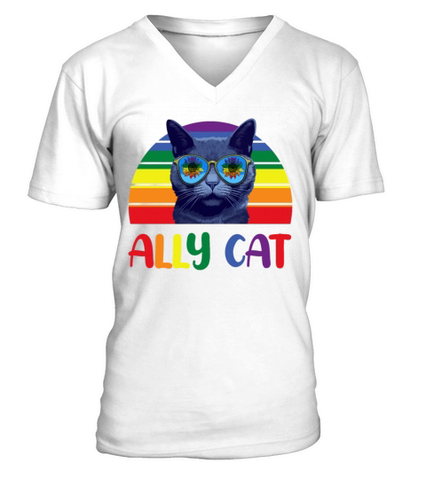Ally Cat LGBT Gay Rainbow Pride Flag 2023 V-Neck T-shirt