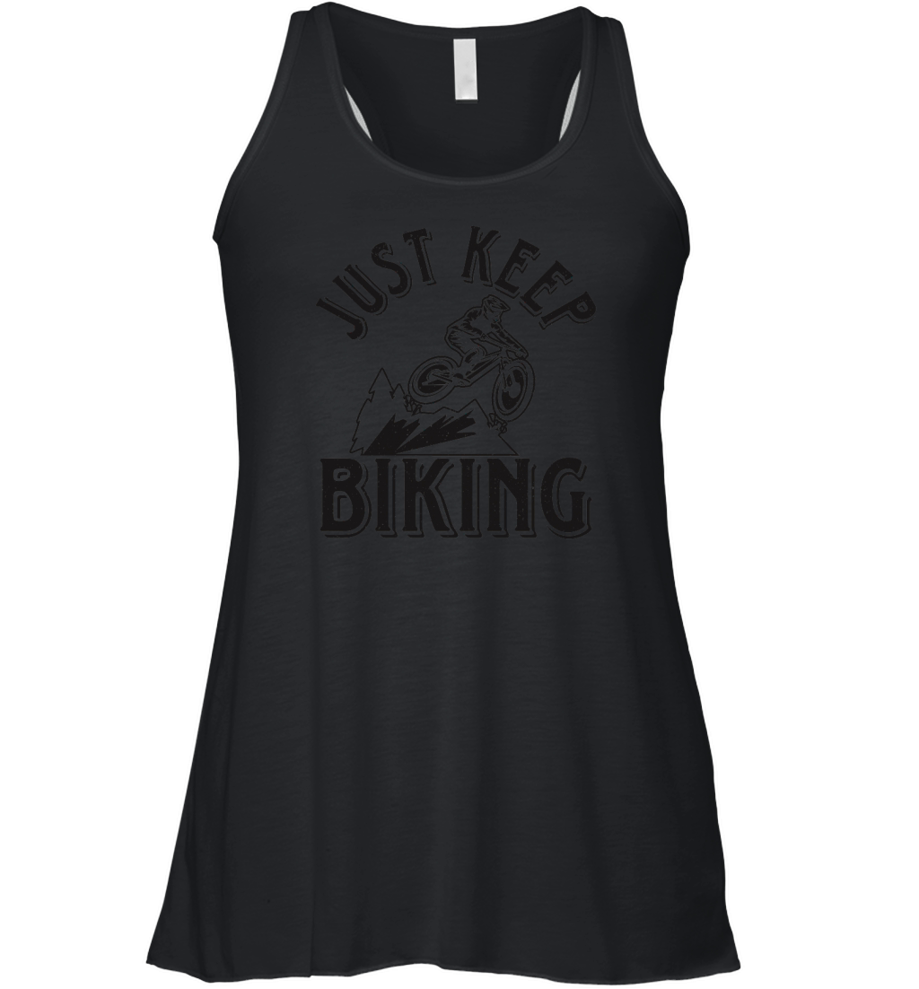 Just Keep Biking Mountain Bicycle Bike Women's Flowy Tank Top
