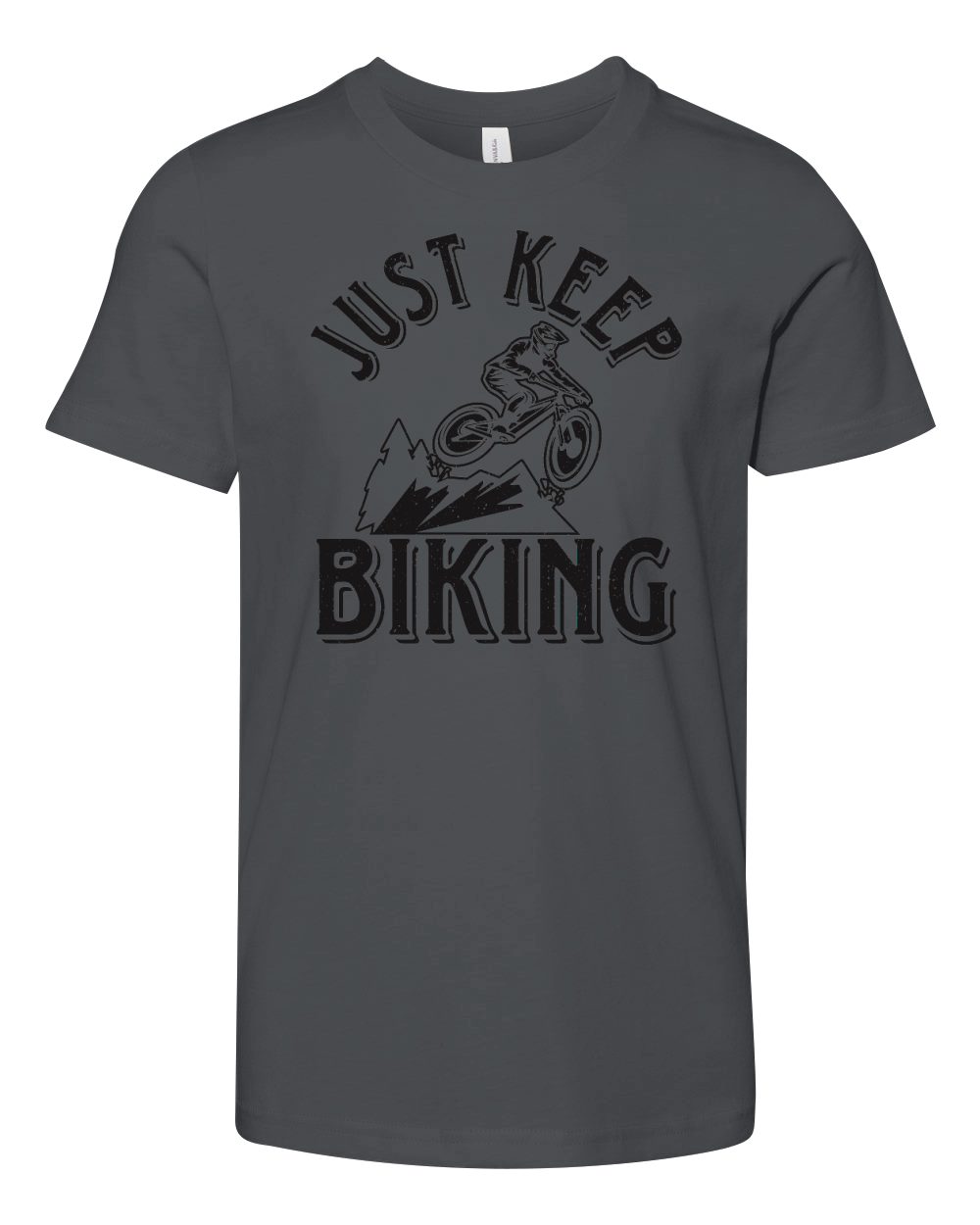 Just Keep Biking Mountain Bicycle Bike Youth Unisex Jersey Tee