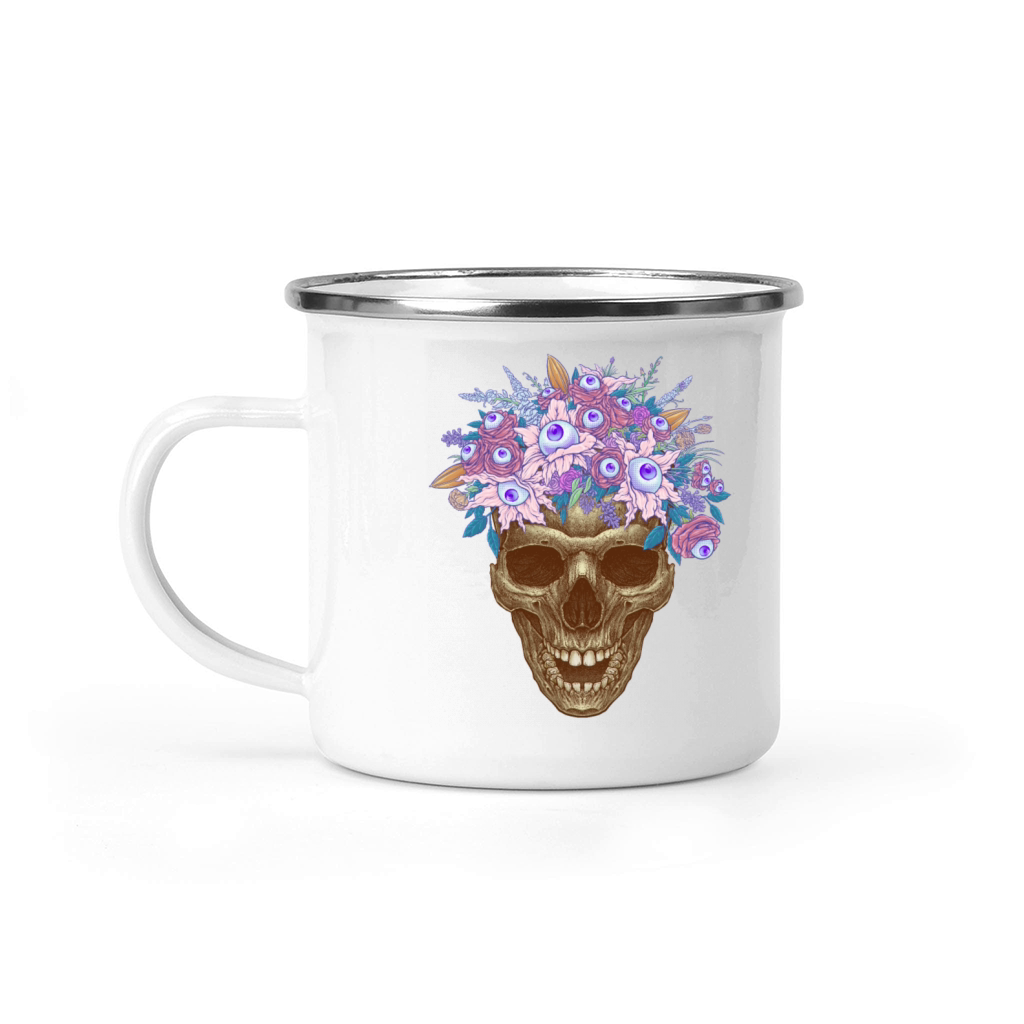 Bones and Botany Memento Mori Skull and creepy eye Camping Mug