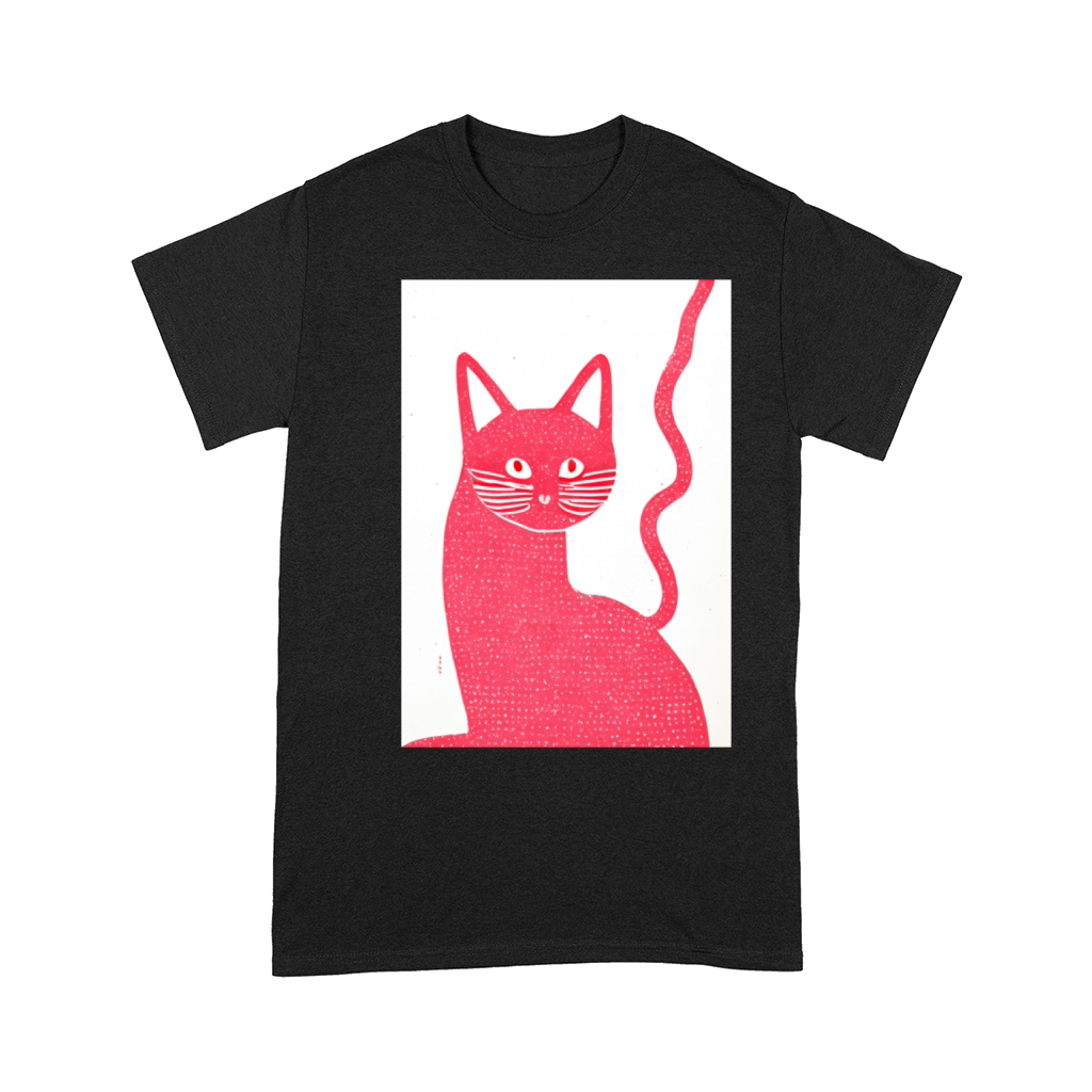Pink Stamp Print Cat Retro Poster Vintage Art Cat Comfort T-shirt