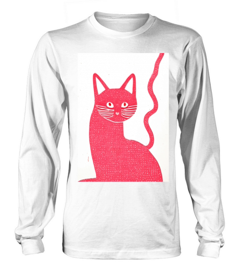Pink Stamp Print Cat Retro Poster Vintage Art Cat Long sleeved Unisex