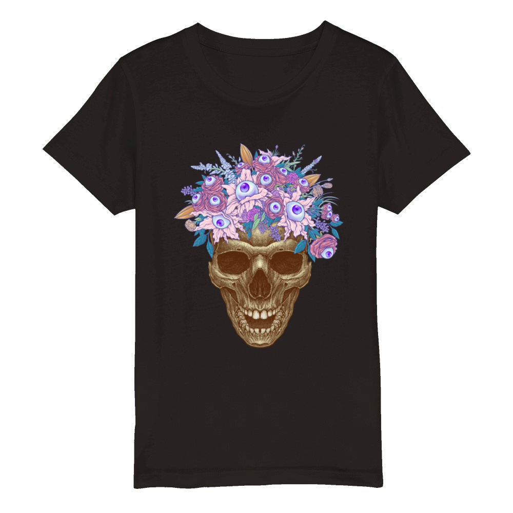 Bones and Botany Memento Mori Skull and creepy eye Organic Kids Crewneck T-shirt