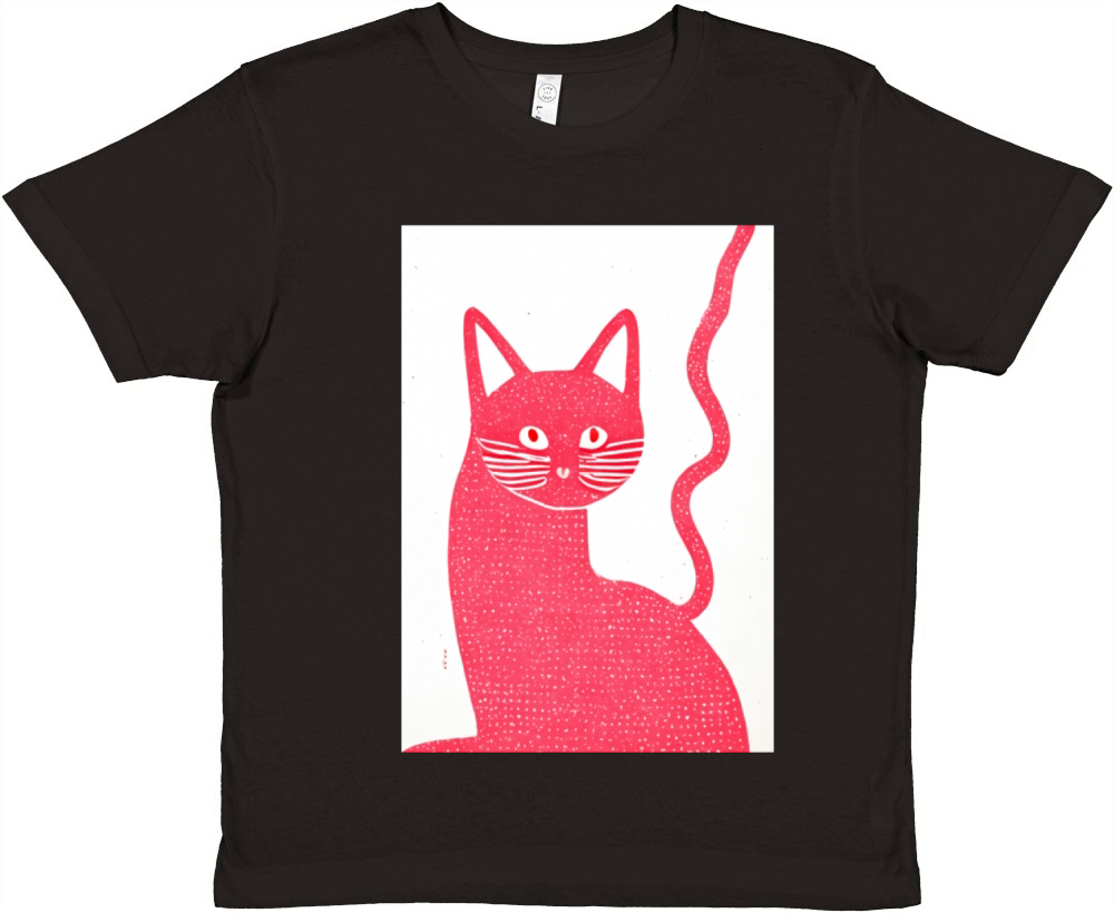 Pink Stamp Print Cat Retro Poster Vintage Art Cat Premium Kids Crewneck T-shirt