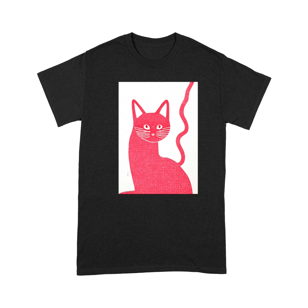 Pink Stamp Print Cat Retro Poster Vintage Art Cat Premium T-shirt
