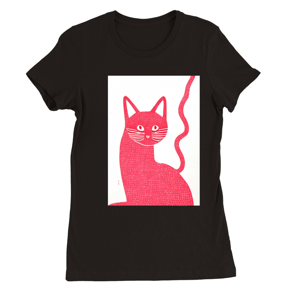 Pink Stamp Print Cat Retro Poster Vintage Art Cat Premium Womens Crewneck T-shirt