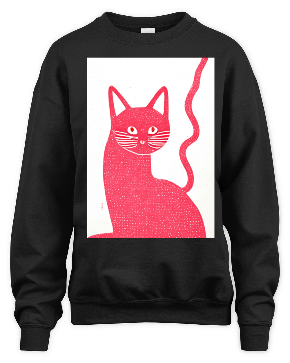 Pink Stamp Print Cat Retro Poster Vintage Art Cat Unisex Premium Crewneck Sweatshirt