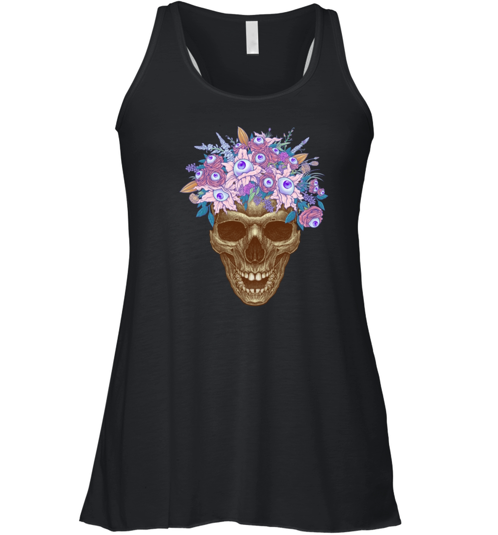 Bones and Botany Memento Mori Skull and creepy eye Women's Flowy Tank Top
