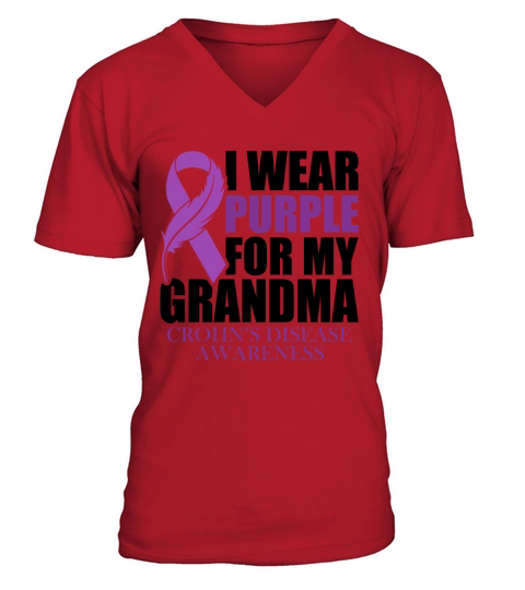 I Wear Purple For My Grandma Crohns Disease V-Neck T-shirt